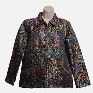 Chico's Multicolor Tapestry Floral Design Women's Jacket Blazer Sz 0